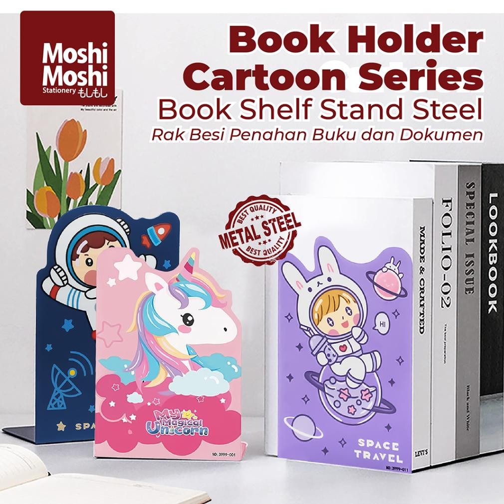 

Book Shelf Stand Holder Cartoon Series Steel Organizer Rak Besi Pembatas Gambar Kartun Penahan Buku Isi 2 AST