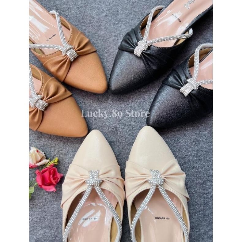 FLADEO Sandal Selop Wanita Heel 3cm Mewah dan Elegant Pesta Shoes