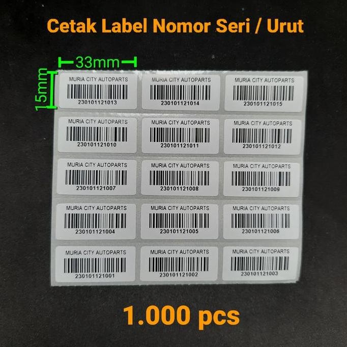 

Cetak Label Bar Serial Number Nomor Seri Urut Semicoat 33X15 33X25 New Stok