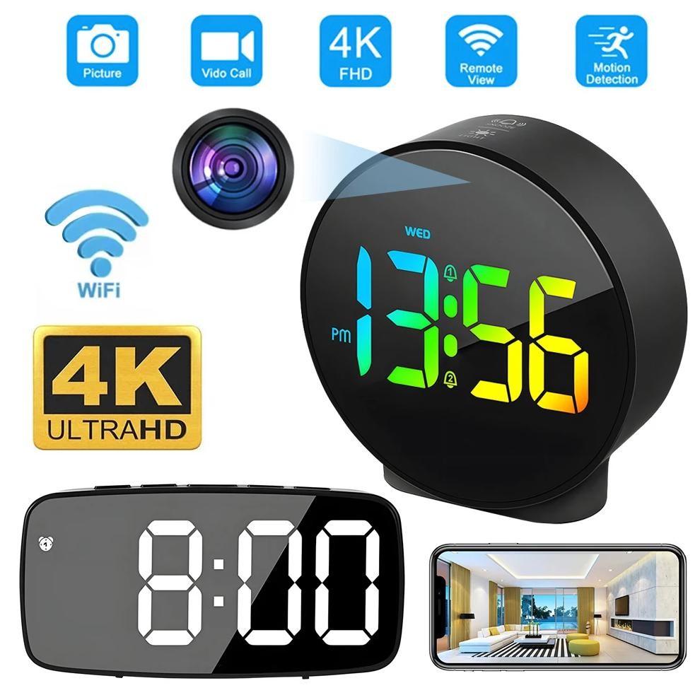 4K/1080P Hd Wifi Clock Wireless Camera Digital Clock Home Security Nanny Camera Motion Detection, Al