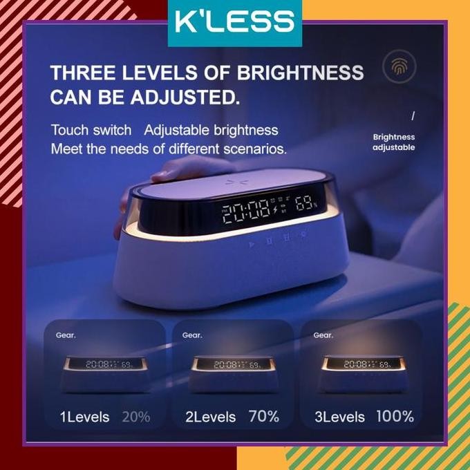 

Jam Digital 7 in 1 Multifunction Alarm Clock with Wireless Phone Charging Bluetooth Stereo Speaker and FM Radio GAM