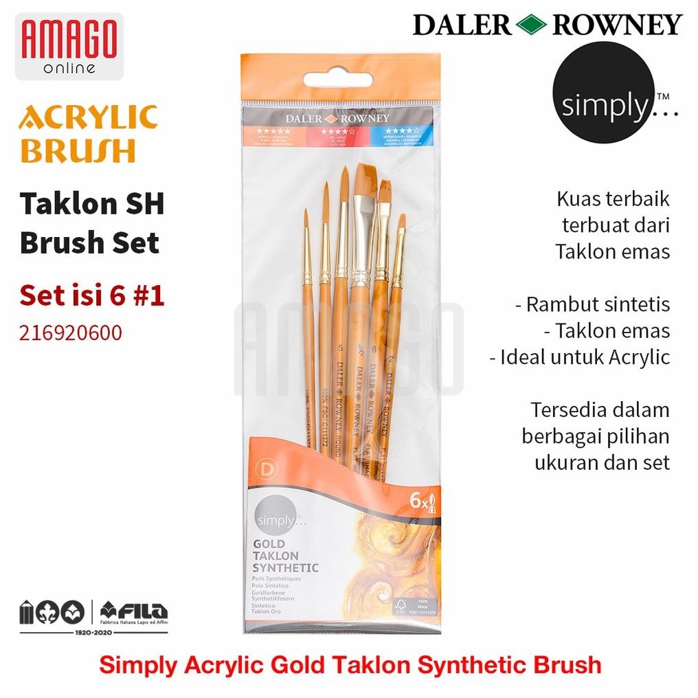 

DALER-ROWNEY Simply Acrylic Gold Taklon Brush Set 6 pcs #1 - 216920600 AST