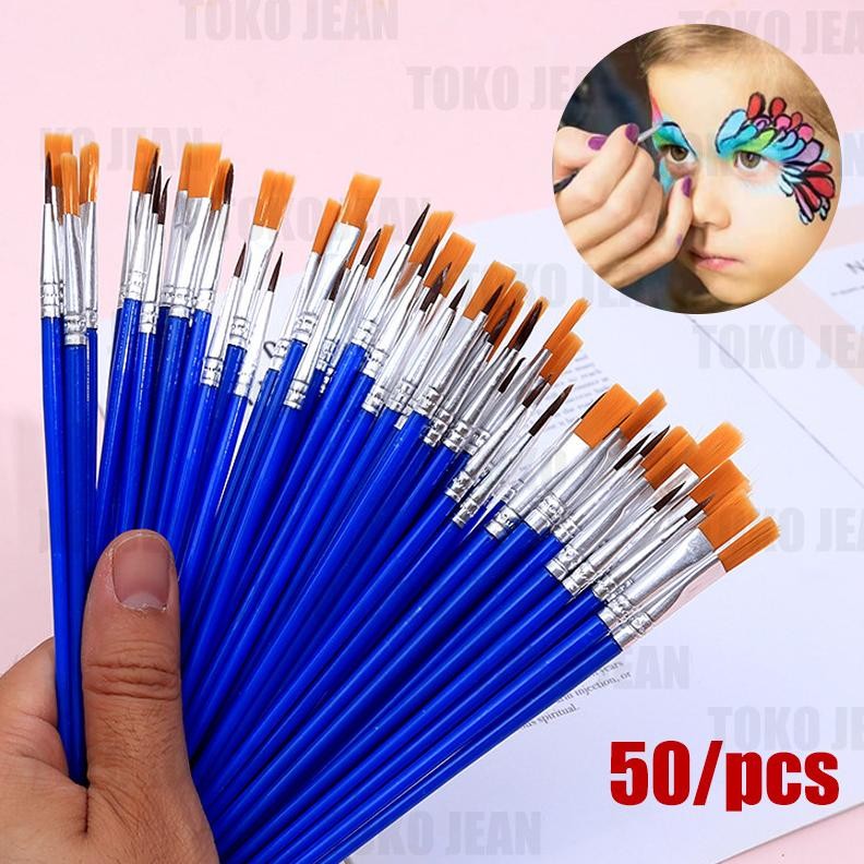

50pcs Sikat Kuas Lukis Set Paintbrush Akrilik Lukisan Cat Minyak Guas Graffiti Cat Air Biru Flat Tip Sikat Runcing Bulu Nilon Artist Paint Brush Garis Besar AST