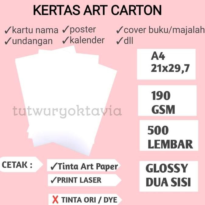 

Kertas art carton/paper 190 gsm A4 1 rim