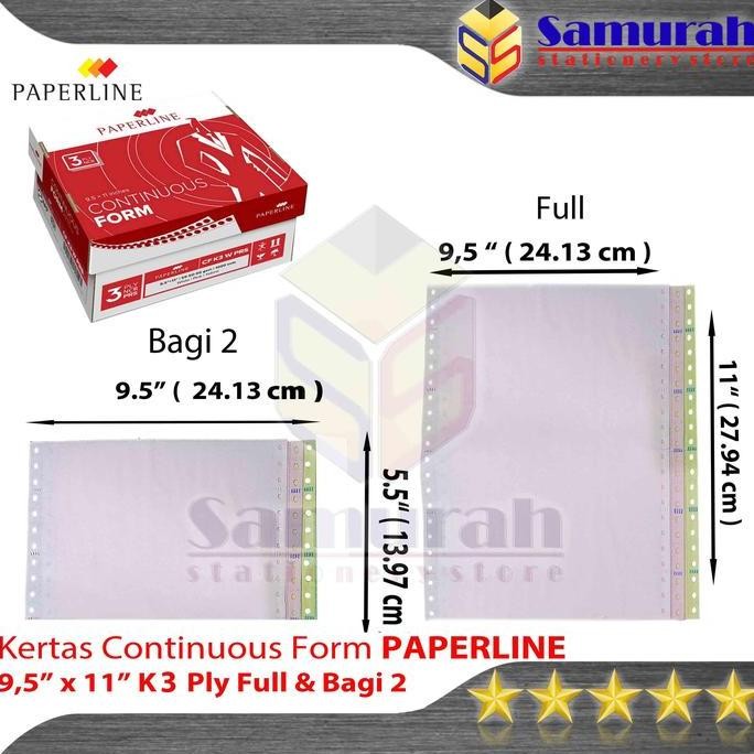 

NEW Kertas Continuous Form Paperline 9,5 x 11 K3 W Full 3 PLY NCR / 9,5 x 11/2 K3 W PRS ( Warna Bagi 2 )