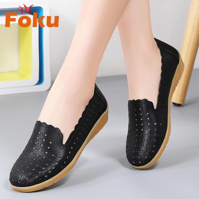 Tersedia FOKU Sepatu Flat Wanita Sepatu Kulit Wanita Flatshoes Karet
