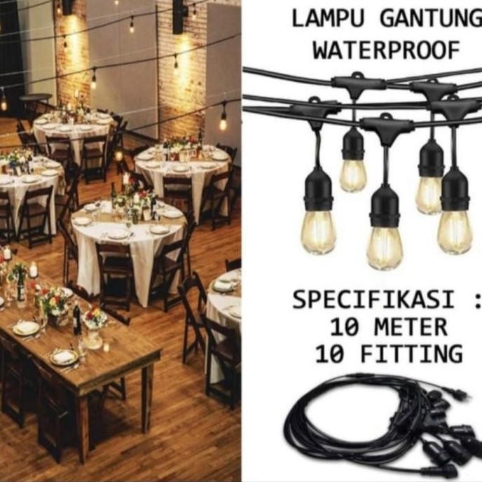 Lampu/Fitting Gantung Outdoor 10Meter 10Fitting / Lampu Fitting Cafe