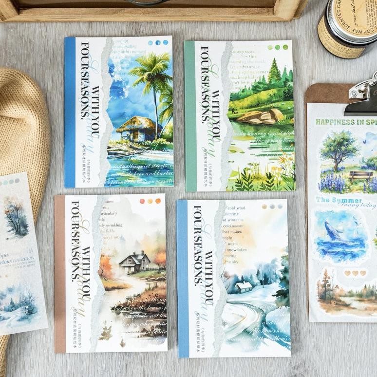 

(6BC) sticker book washi + pet transparan musim winter autumn spring summer pohon beach tree sunset AST