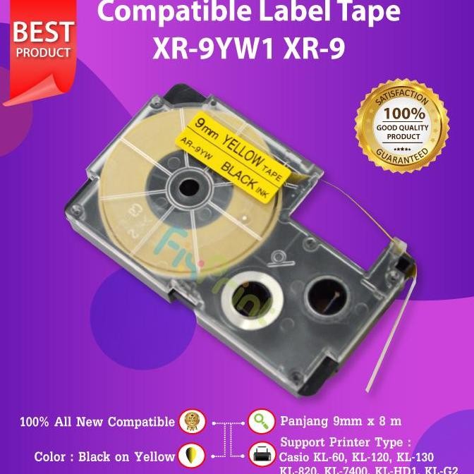 

Tape Label Xr-9 9Mm Casio Printer Label Kl60 Kl120 Black On Yellow New Stok