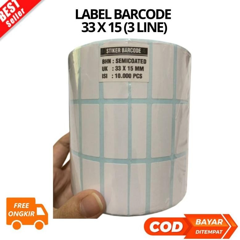 

[JK] BAYAR DI TEMPAT LABEL BARCODE 33 X 15 (3 LINE) KERTAS STICKER LABEL SEMICOATED 33x15 AST