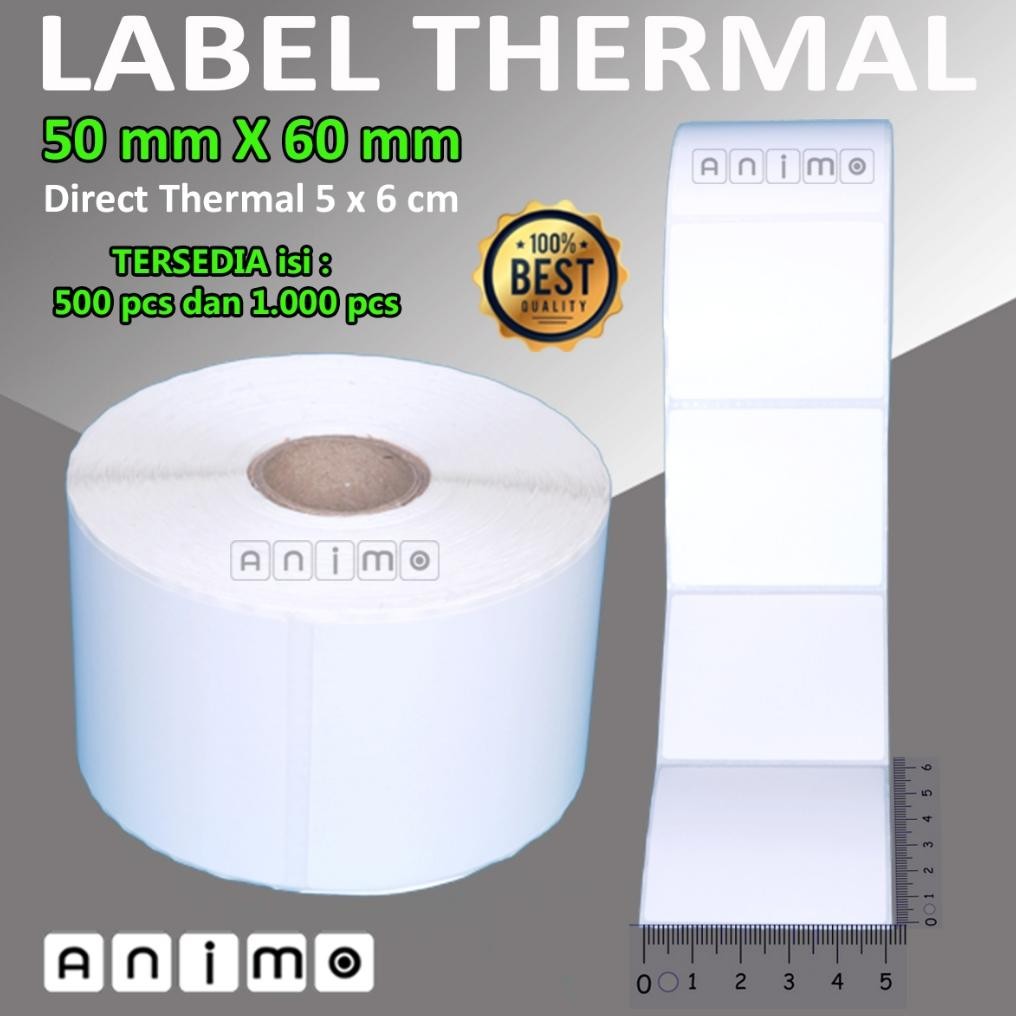 

LABEL THERMAL 50X60 - BARCODE Thermal 50 X 60 MM - Direct Thermal 50 X 60 mm - Stiker Thermal 5 x 6 cm ISI 1000 PCS AST