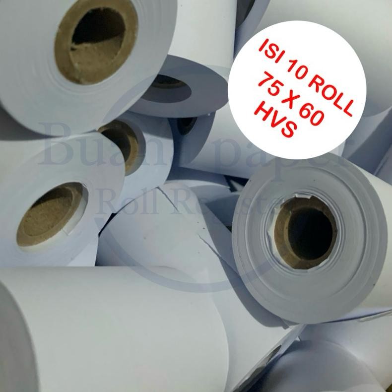 

KERTAS KASIR ROLL HVS 1ply 75x60 ISI 10roll Cocok untuk printer kasir Dot Matrix 75mm AST