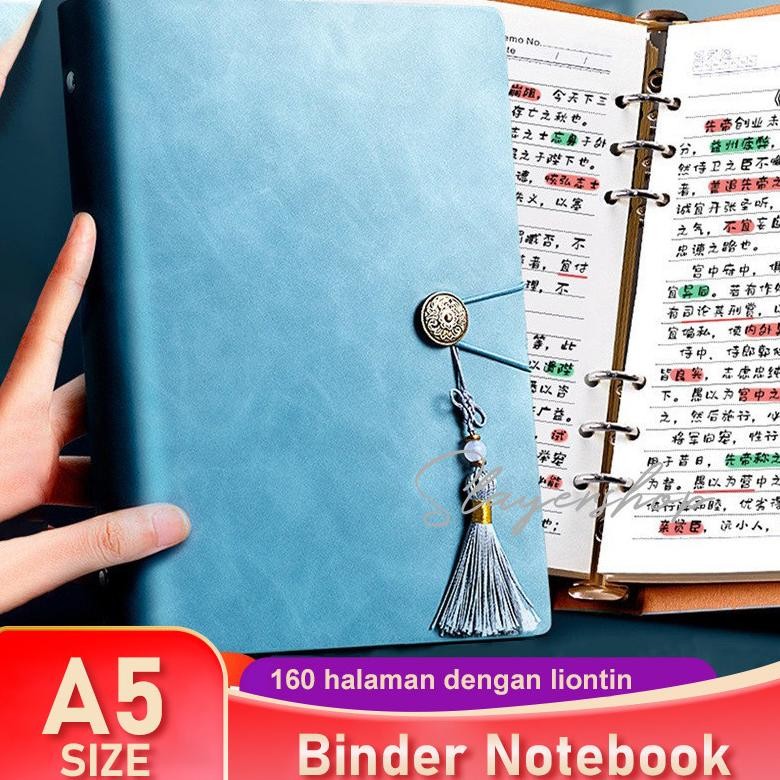 

160 halaman Buku catatan kulit yang elegan Binder A5 Binder dengan liontin simpul Cina Klip Buku Catatan Daun Longgar AST