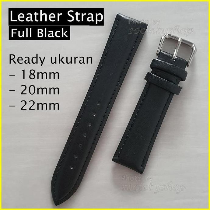 Tersedia Leather Black Hitam Kulit Tali Jam Strap Watch 18 20mm 22mm DW timex