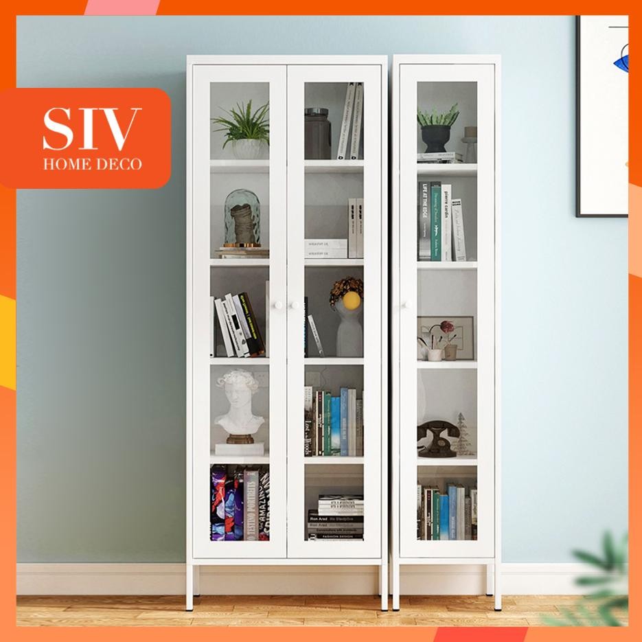 Lemari Buku 2 Pintu Kaca Lemari Arsip Besi Lemari Pajangan Minimalis Lemari Kantor