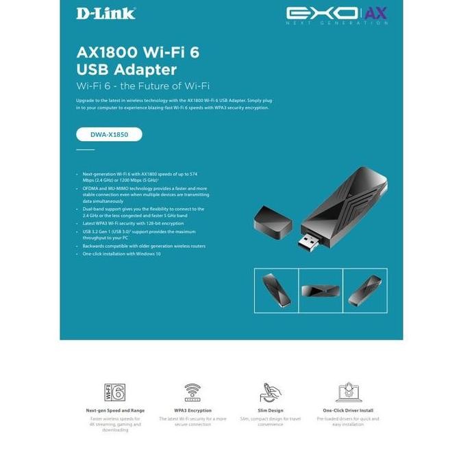 Usb Wireless Adapter D-Link Dwa-X1850 Ax1800 Mu-Mimo Wifi 6 Usb 3.0 New Stok