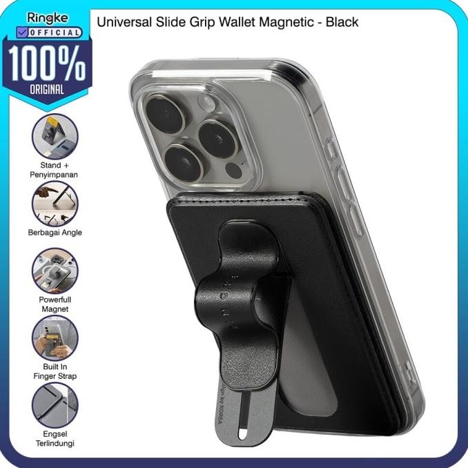 Ringke Slide Grip Wallet Magnetic Black Aksesoris Magsafe Magnet All in One / Grip Anti Slip / Suppo