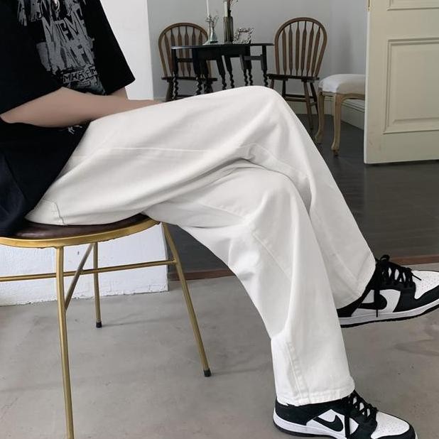 Celana Jeans Pria Celana Baggy Pria Celana Panjang Putih Pria Korean Loose Pants Baggy Pants Boyfrie