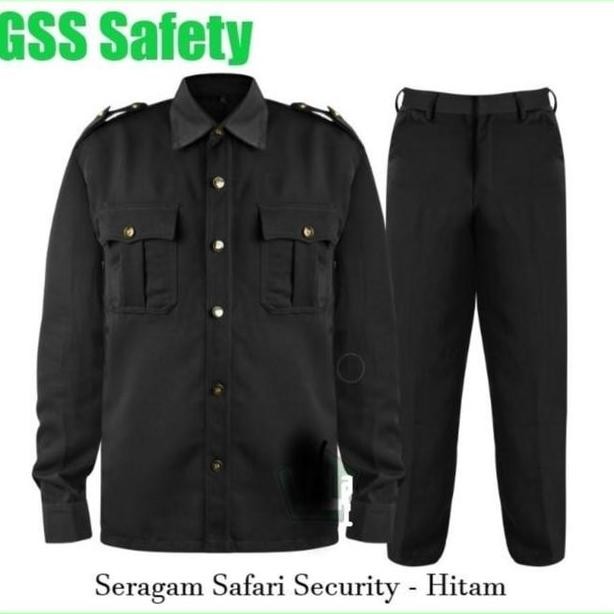 Setelan Seragam Security Baju Safari Lengan Panjang Kancing Garuda