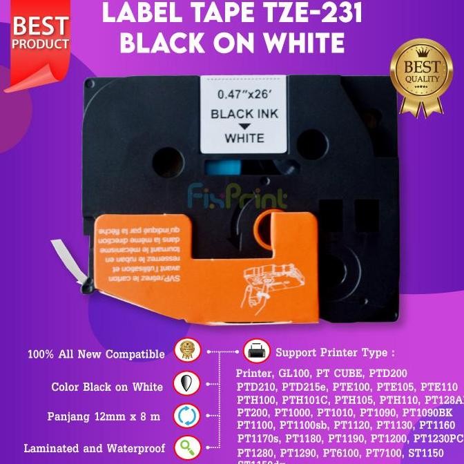 

TERMURAH TZE-231 Label Tape 12MM Black On White TZe231 Printer Casette