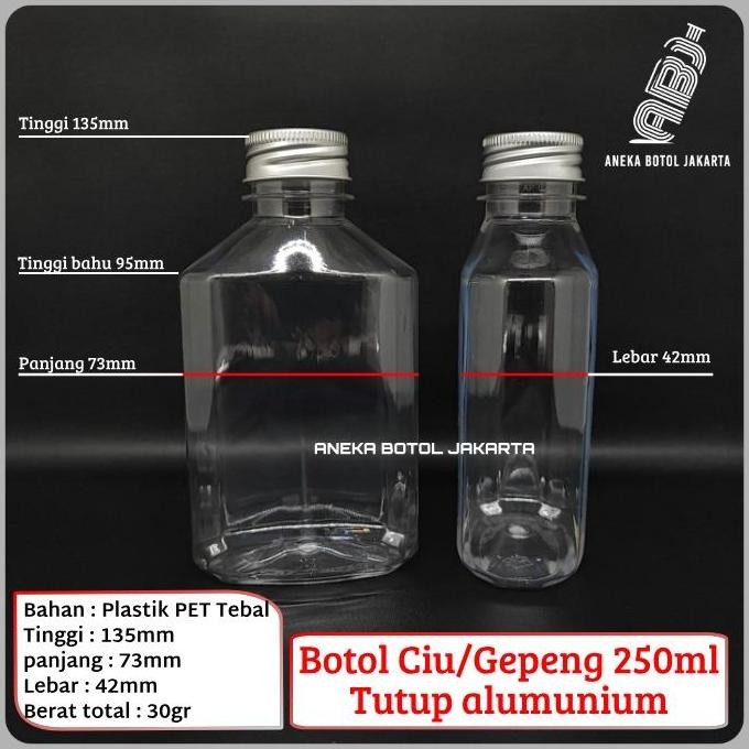 (Allthebest) Botol gepeng 250 ml tutup alumunium / Botol ciu 250 ml tutup alumunium
