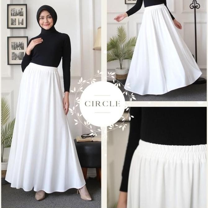 Baru- Modesee Rok Payung Panjang Putih Polos Wanita Muslim Circle Skirtwhite