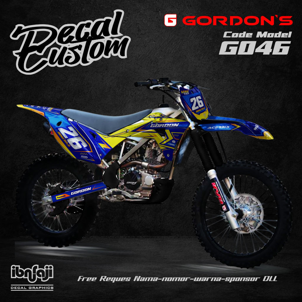 STIKER DECAL GORDON KLX DESAIN CUSTOM BIRU KUNING KODE G046 - GLOSI
