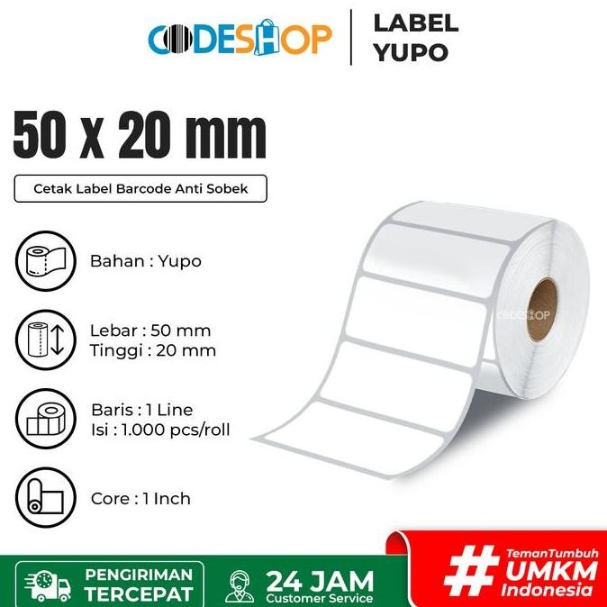 

HRG DISKON Label Yupo 50x20 mm Stiker 1" core Printer Barcode Zebra Gprinter