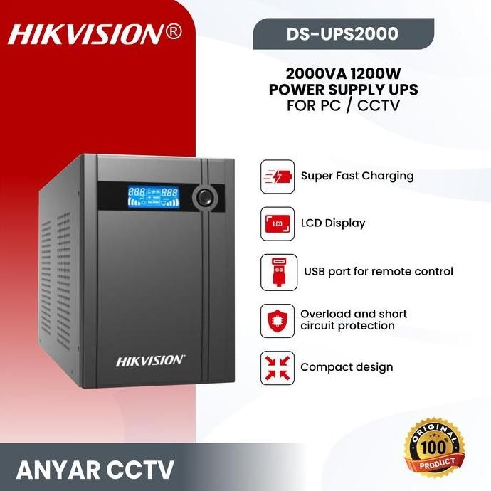HIKVISION DS-UPS2000 2000VA 1200W POWER SUPPLY UPS FOR PC / CCTV