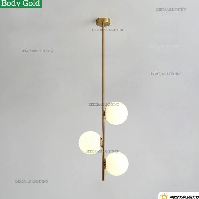Lampu gantung gold kaca hias susu modern ruang tamu 3 lampu