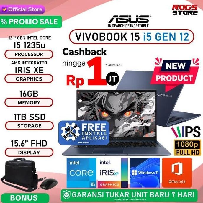 Laptop ASUS VivoBook 15 Core I5 1235 16GB 1TB SSD W11 15.6" FHD - F1504ZA