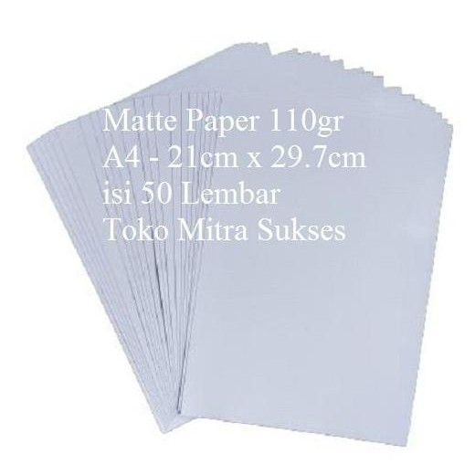

baru Kertas Matte Paper Inkjet 110gsm A4 isi 50 Lembar