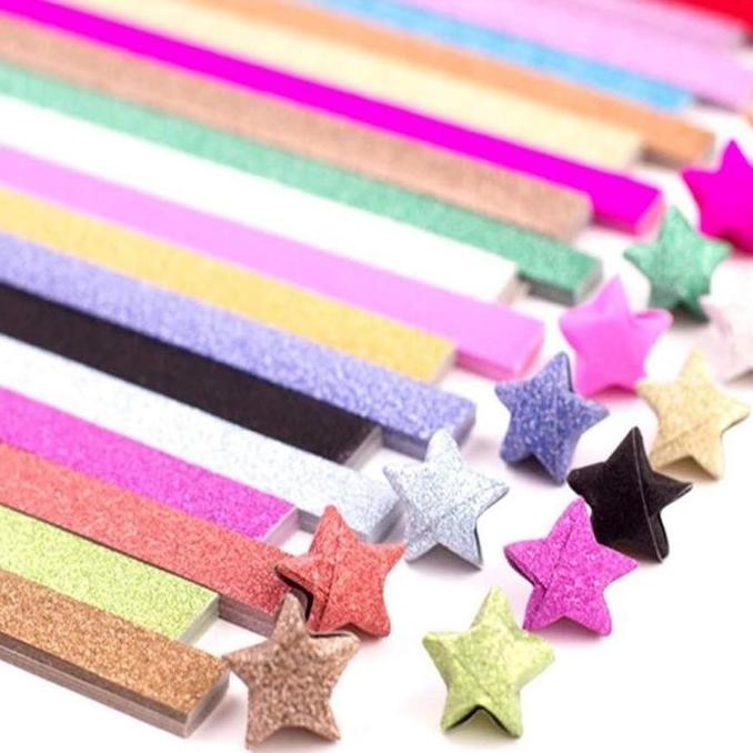

baru Isi 360pcs Kertas Origami Bintang 18 Color Kertas Bintang Glitter Kertas Bintang Motif Star Paper Star