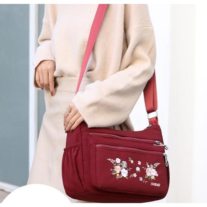 Murah Tas Selempang Import Chibao Bordir Bunga 17#