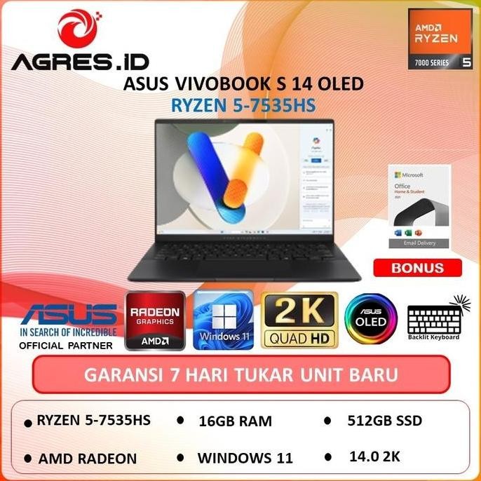 ASUS VIVOBOOK S 14 OLED M5406NA RYZEN 5 7535HS 16GB 512GB W11+OHS 14.0 2K