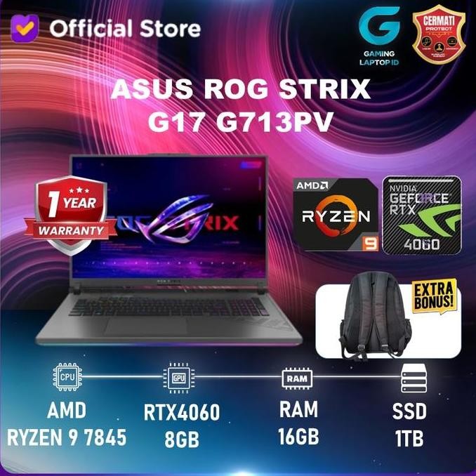 Laptop Gaming ASUS ROG STRIX G17 G713PV RYZEN 9 7845 32G 1TB RTX4060