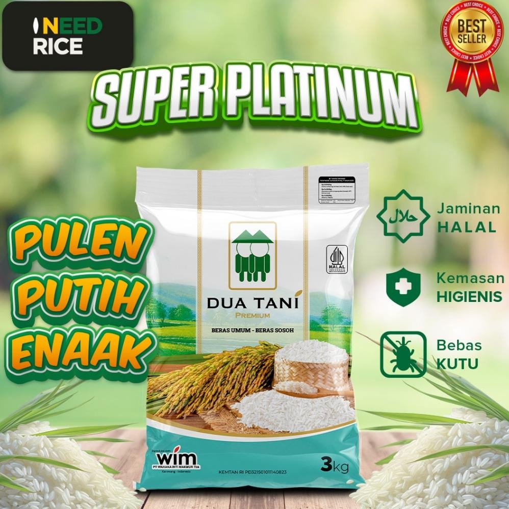 

ready Beras Dua Tani Premium Super Platinum 3kg murah