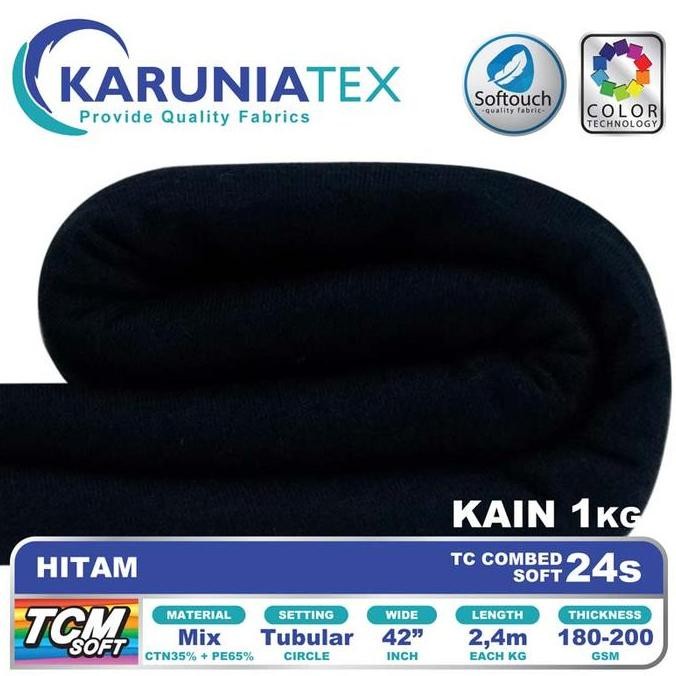 Kain Kaos TC Combed 24s | Hitam | Karunia Textile murah