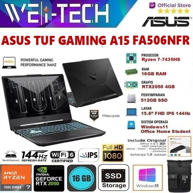 ASUS TUF Gaming A15 FA506NFR Ryzen 7-7435HS RTX2050 512GB 15.6" FHD 144Hz W11 OHS