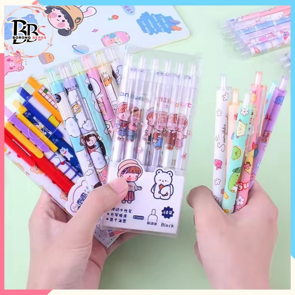 

BORES Pulpen Gel 0.5mm 6Pcs Pen Bolpoin Tinta Gel Cair Model Cetekan Isi 6 Pcs Pena Aesthetic