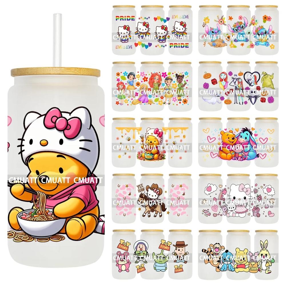 

Cartoon Bear With Cat Hat 16OZ UV DTF Cup Wrap Transfer Sticker Custom Label DIY Durable Waterproof Logo For Libbey Glass Can