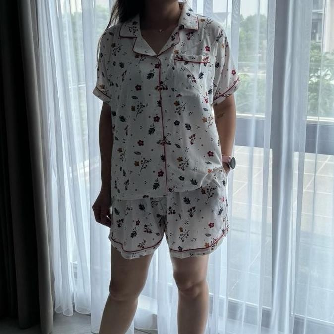 ready stock Deluna - Setelan Piyama Jumbo Celana Pendek List Rayon Premiun murah