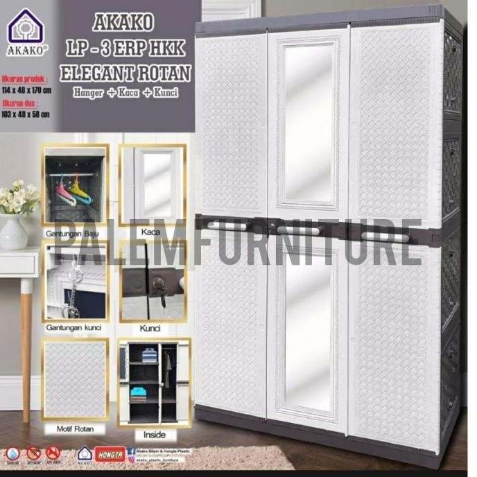 Lemari Plastik 3 Pintu Kaca Akako Elegant
