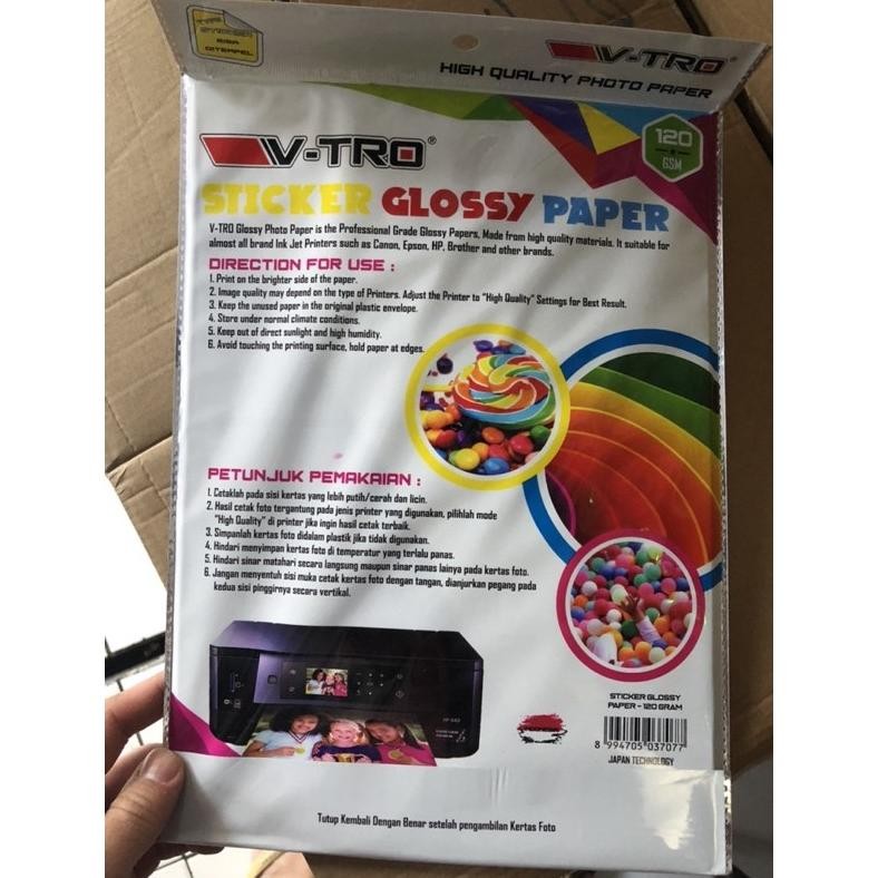 

glossy sticker paper a4 120 gsm isi 20 vtro Terlaris