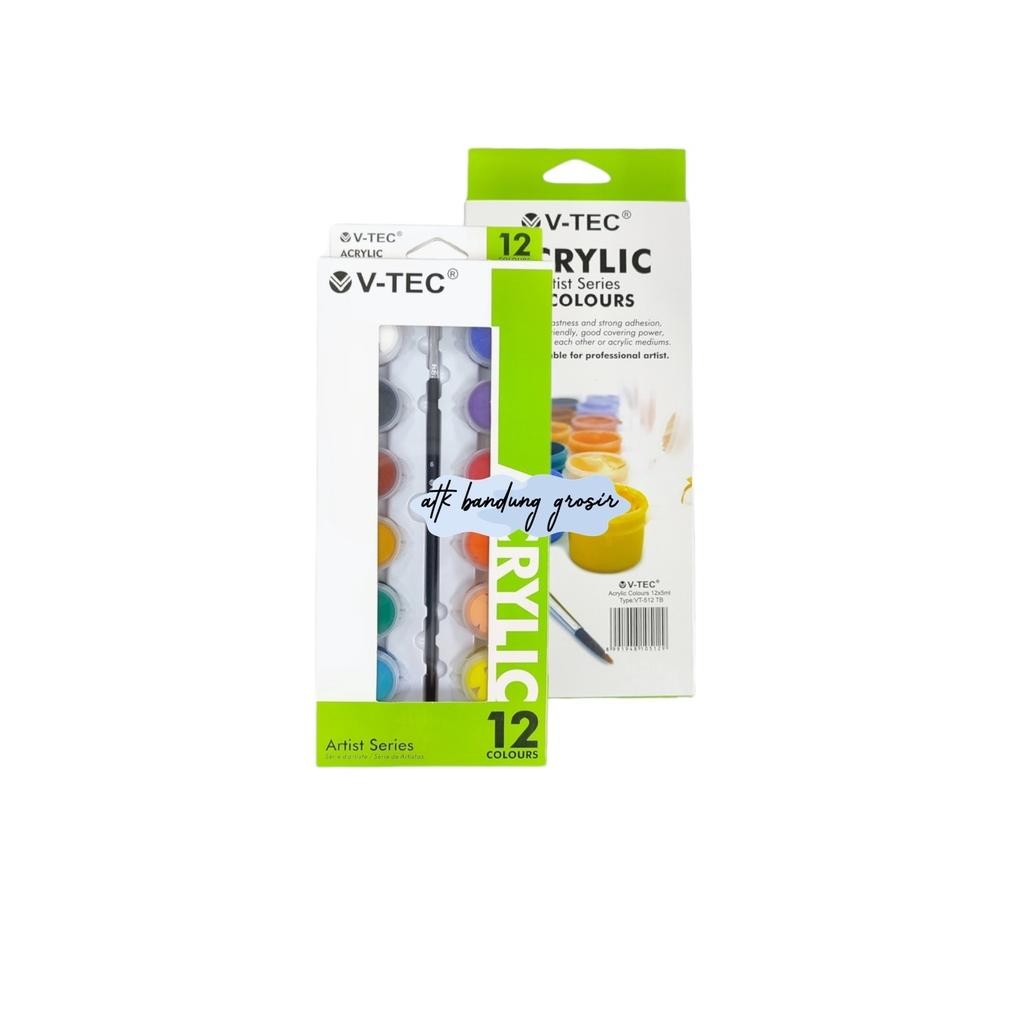 

Cat Akrilik V-TEC VT-512 TB Acrylic Colours 12 Warna x 5 ML Artist Series - Set Terlaris