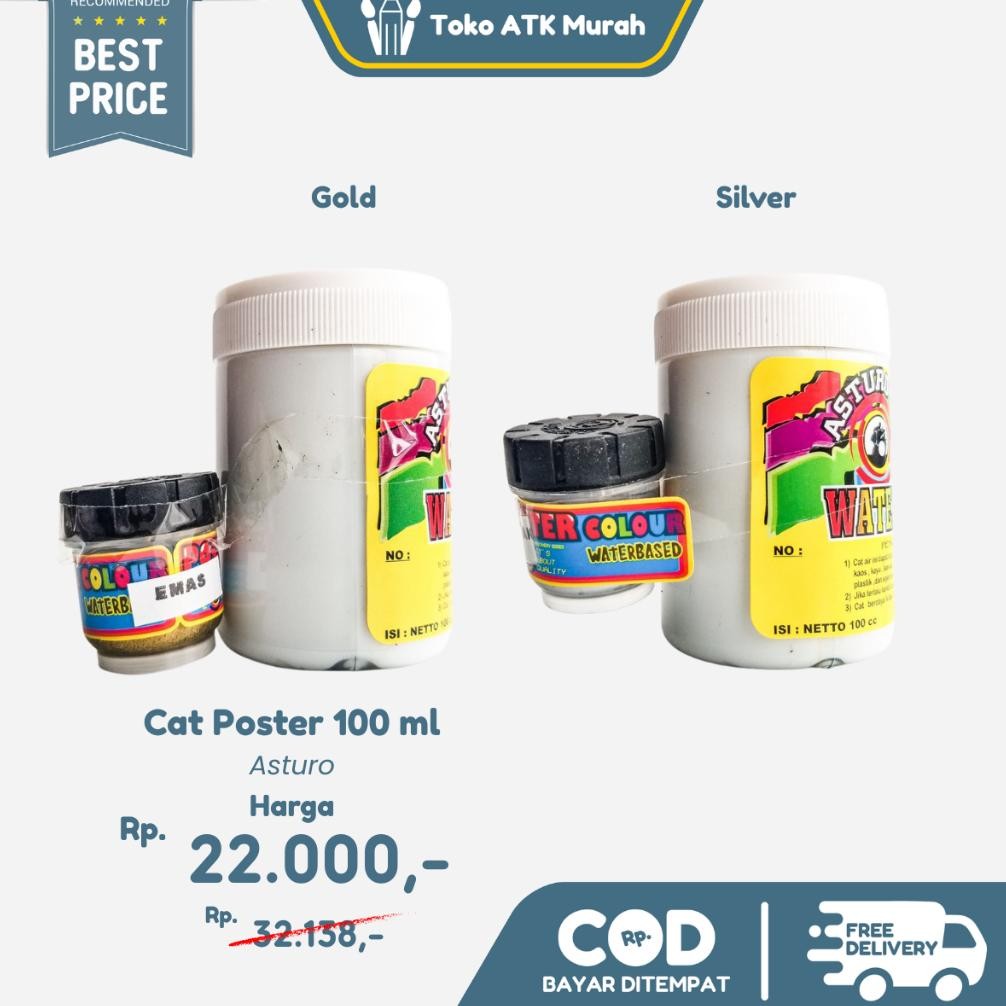 

Cat Asturo Gold / Silver Water Based 100ml - Cat Poster Emas / Perak Serbaguna Untuk Kerajinan, Kayu, dan Kaos Terlaris