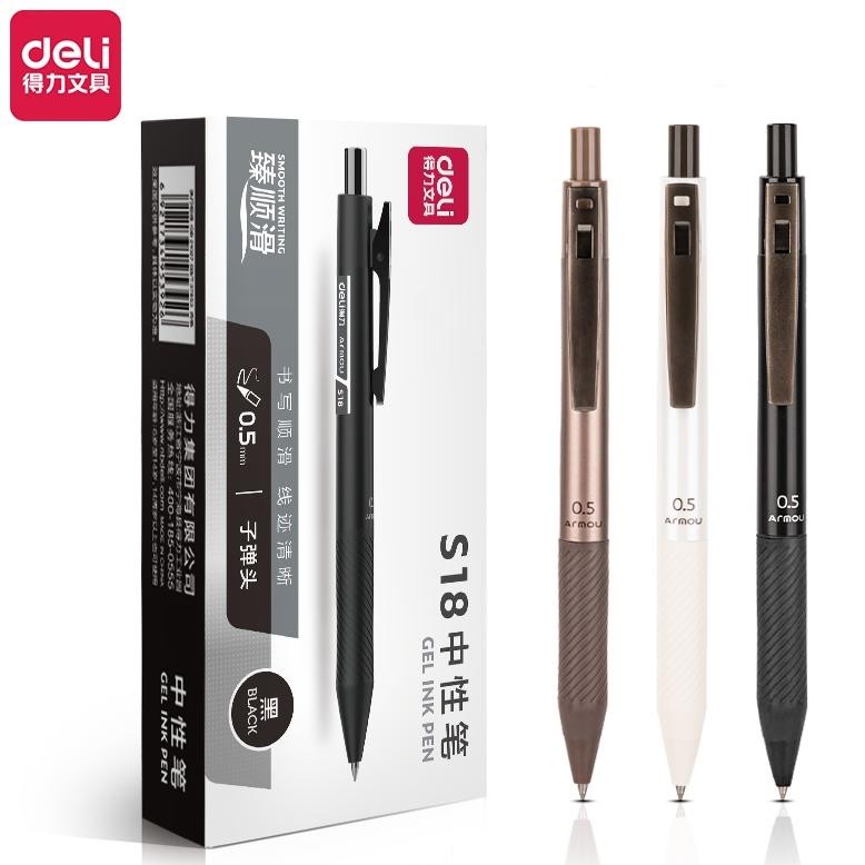 

Pulpen Gel Deli S18 0.5Mm Retractable | Tinta Hitam Isi 12 Pcs | Office Pen Original