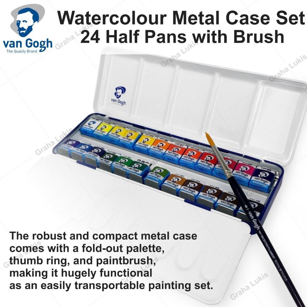 

Van Gogh Water Color - Metal Box of 24 Paints with Brush / Cat Air Van Gogh Set 24 Metal Tin Terlaris
