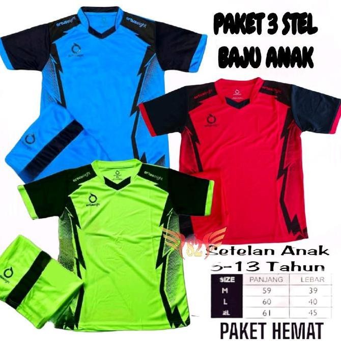 Sale Paket 3 Pcs Setelan Baju Bola Futsal Anak Pakaian Olahraga Anak Laki Laki & Perempuan Usia 5-13