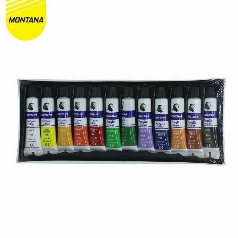 

Cat Akrilik Montana Set 12 Warna TAC-12PT Cat Acrylic Montana Acrilyc Colour 12 Ukuran 12x6ml Terlaris